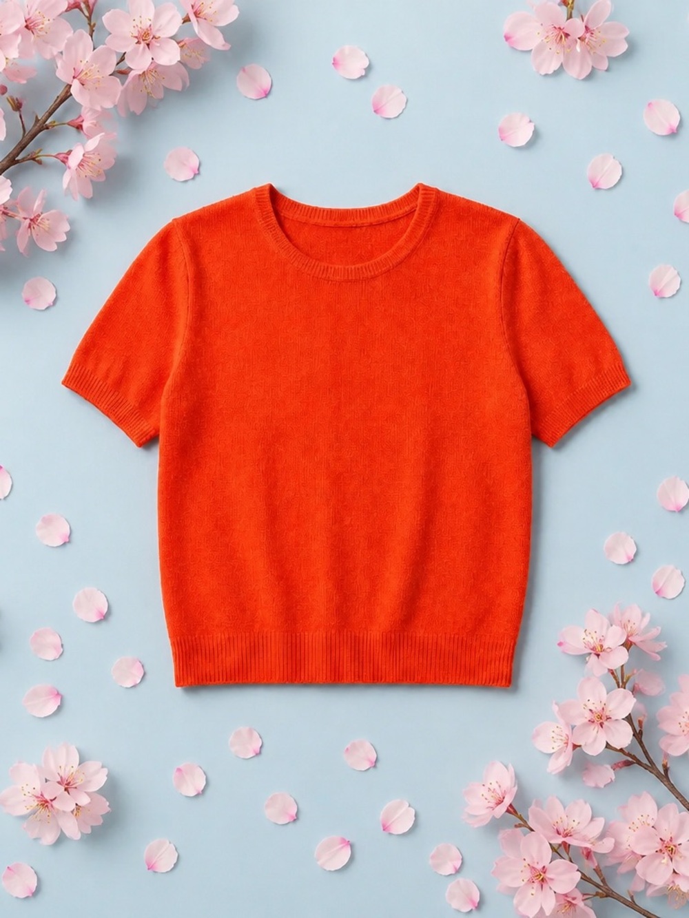 Women's Short-Sleeve Crewneck Sweater - Orange